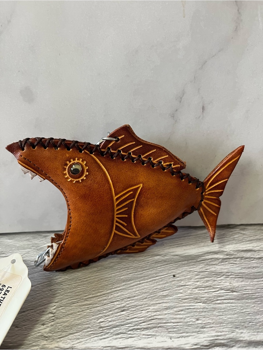 NWT Brown Shark Leather Keychain Coin Pouch